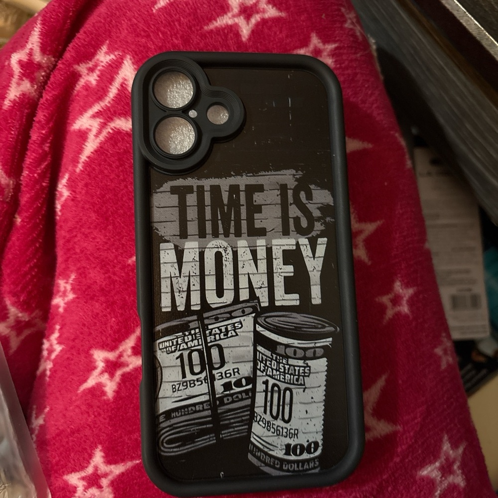 Black Phone Case with 'Time is Money' Design